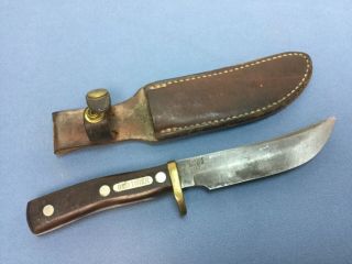 Vintage Knife Schrade Walden Usa 165 Old Timer W Leather Sheath Bowie