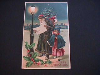 1908 Brown Robe Santa Embossed Merry Christmas Postcard