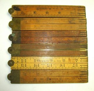 6 Antique Boxwood Type Folding Rulers 24 " Stanley,  Lufkin,  M.  W.  &co