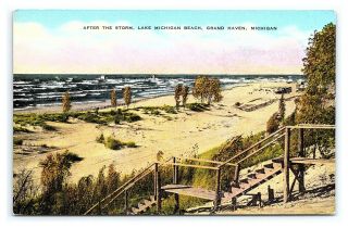 Vintage Postcard After The Storm Lake Michigan Beach Grand Haven Michigan I5