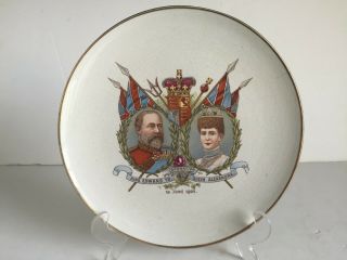 Antique King Edward Vii And Alexandra English China Coronation Plate 1902