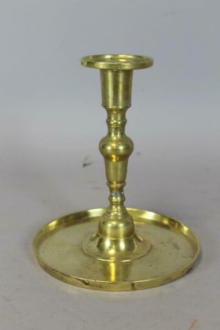 Great 17th C Dutch Brass Candlestick Early Baluster Form Saucer Base