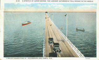 Gandy Bridge Longest Automobile Toll St.  Petersburg & Tampa Florida 1927 Postcar