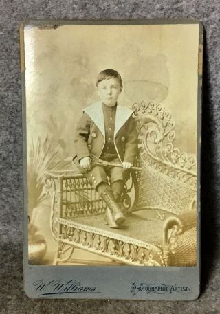 Antique Photograph Victorian Cabinet Photo Young Boy With Toy Tennis Racquet