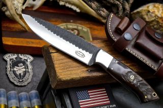 Cfk Handmade Hammered D2 Custom Sheep Horn Large Hunting Skinner Blade Edc Knife