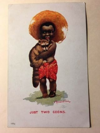 Postcard Black Americana Artist Signed Bernhardt Wall - Just Two Coons