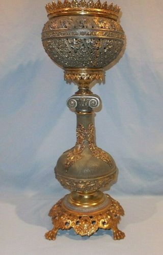 Large 1890 ' s B&H Bradley and Hubbard Banquet oil lamp 8