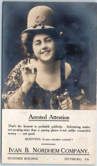 1910s Pittsburgh Pa Real Photo Rppc Advertising Postcard Girl Policeman Cop Hat