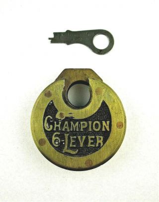 Vintage Antique? Brass Champion 6 Lever Padlock Push Key Miller Lock Co