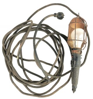 Old Vintage 1960s 1970s Trouble Light Caged Bulb Hanger Great Set Piece