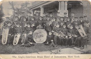 Jamestown York Anglo - American Brass Band Group Photo 1905 B&w Postcard