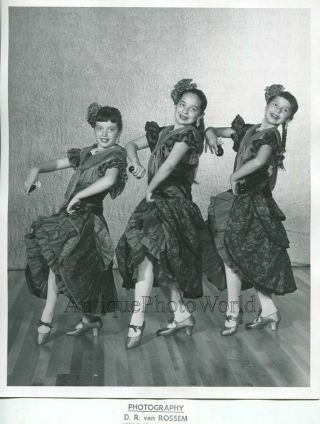 Girls Flamenco Dancers In Costumes W Castanets Vintage Photo