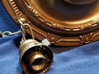 Antique Brass Pan Chandelier 3 socket Arts & Crafts light cut glass shades 6