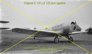 Negative 4 1/4 X 2 1/2 Inch Pre - War Us,  Northrop Alpha Passenger Plane