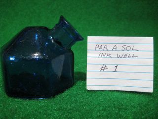 Rare Vintage Cobalt Blue Glass Parasol Turtle Inkwell Ink.  1.
