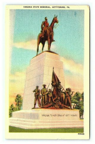 Vintage Postcard Civil War Virginia State Memorial Gettysburg Pa I15