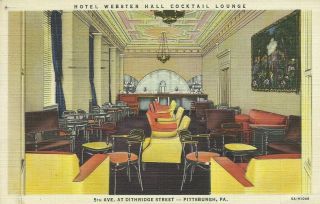 Hotel Webster Hall Pittsburgh 5th Avenue Dithridge Street Linen 1930s Postcard