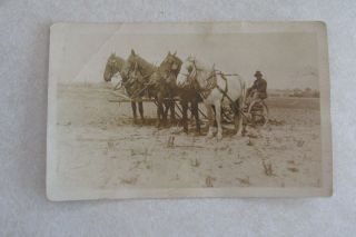 D101 Vintage Postcard Rppc Farmer Team Of Horses Cart Wagon Azo Buckboard