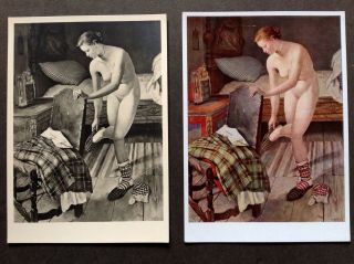 Orig Period Ww2 German Hdk Postcards,  Third Reich Frau,  Erotic Art Munich Rare