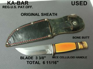 Vintage Ka - Bar Reg.  U.  S.  Pat.  Off.  Celluloid Hand Hunting Knife With Stag Pommel
