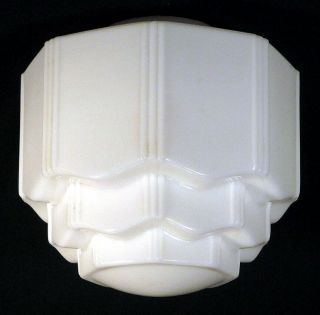 1920s 1930s Vintage Skyscraper White Milk Glass Lamp Shade Globe Art Deco