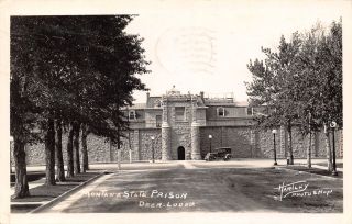 Deer Lodge Montana Old State Prison 1920s Car In Front Stone Entrance 1944 Rppc