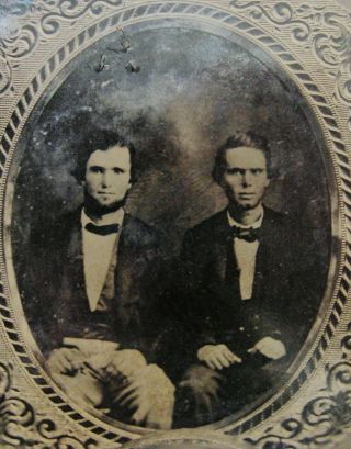 Antique Tintype Photo Of 2 Handsome Dapper Young Men Taken From An Earlier Image