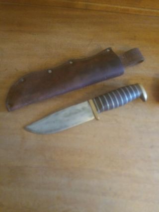 Vtg 1960s - 70s Skinner Hunting Knife.  Made In Japan.  Leather Handle.