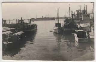 Rare 1938 San Diego California Harbor Rppc Real Photo Postcard Boats Ship Felice