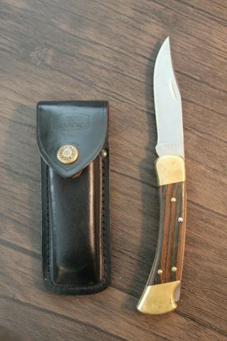 Vintage Buck 110 Folding Knife With Leather Sheath