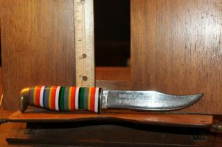 Vintage 1980 Handmade Hunting Knife Stacked Lucite Handle W.  C.  Crowe 9 - 1/2 "