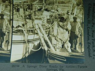Rare Vintage Keystone Stereoview Photo Card Early Diver Tarpon Springs FL 2