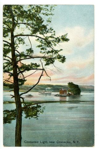 Coxsackie Ny - Coxsackie Lighthouse On Hudson River - Hugh C Leighton Postcard