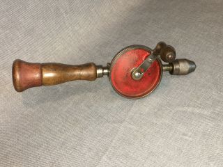 Vintage Viking Eggbeater Style Hand Crank Drill W/ Handle Storage For Bits