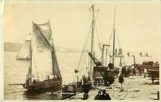 Rp Penzance Lowestoft Lt48 Fishing Boats At The Pier Real Photo Cornwall 1911