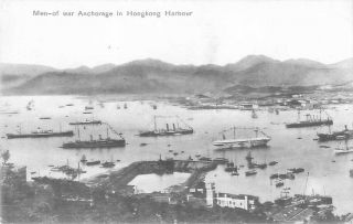 Pc Men Of War Anchorage In Hongkong Harbour China Posted 1910 Postmark Shangai