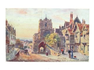 Antique Colour Printed Postcard Tucks Oilette Warwick West Gate Leycesters