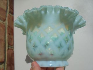 Vintage Fenton Glass Blue Opalescent Diamond Optic Ruffled Lamp Shade 8 3/8 "