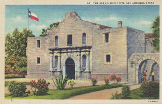 Postcard Tx Texas San Antonio The Alamo Built 1718 Linen Unposted