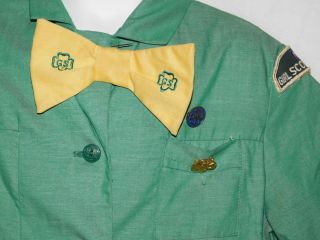 VTG 50 ' s Girl Scout Uniform Dress with Bow tie sash pins and badges sz 8 6