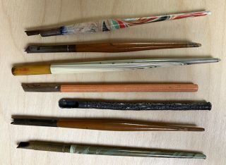 Set Of 7 Unique Vintage Penholders For Calligraphy And Pen & Ink Dip Pen Nibs