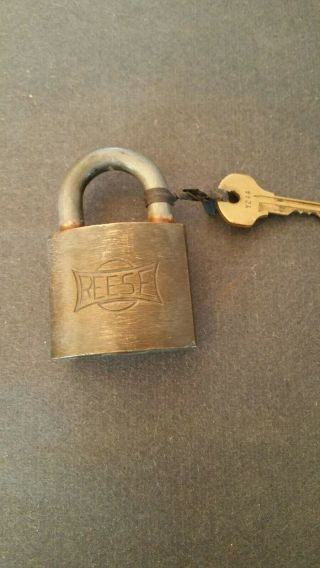Vintage Reese Brass Metal Padlock Lock With Key Usa Y244