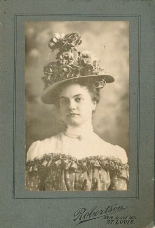 Vintage Photo Pretty Woman Hat Piled With Flowers,  St.  Louis Mo
