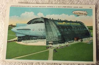 Vintage Akron Ohio - Goodyear Zeppelin Hanger Airship U.  S.  Navy Postcard Factory