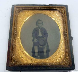 Unusual Civil War? Ambrotype A Girl In Shoe Spats With A Kepi?