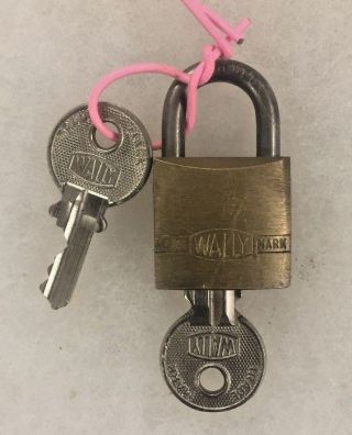 Vintage Wally Brass Padlock Lock With 2 Keys Made In Italy
