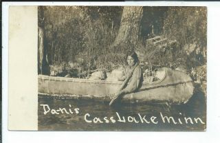 Cass Lake Mn Minnesota Rppc Postcard Native American Indian Canoe Da - Nis?
