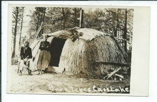 Cass Lake Mn Minnesota Rppc Postcard Native American Indian Bark Tepee