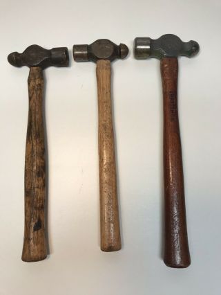 3 Ball Peen Hammers Wooden Handles One Craftsman 2 Unknown Brands Barn Finds