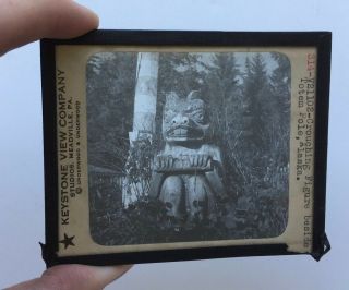 Vintage Glass Photo Magic Lantern Slide Crouching Figure Totem Pole Alaska 314